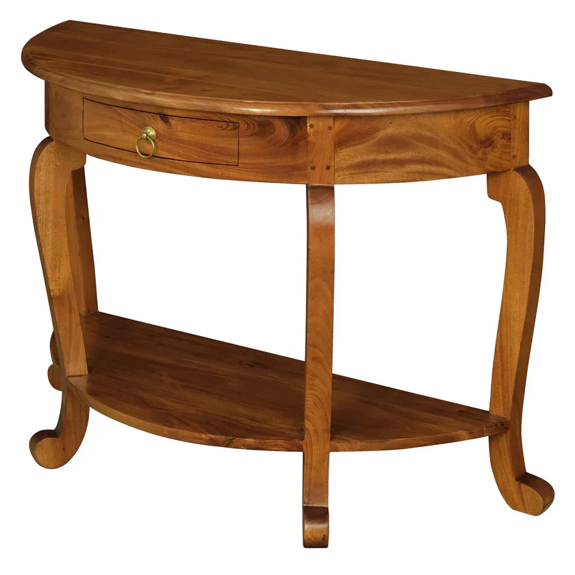 CT Cabriol Leg Solid Timber 1 Drawer Half Round Sofa Table