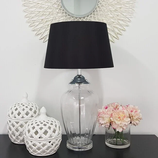 DA Addison Contemporary Glass Base Black Shade Table Lamp