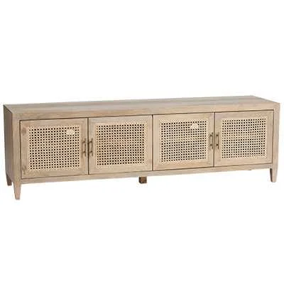 SH Pearl Habour Solid Timber Rattan 4 Door Entertainment Unit