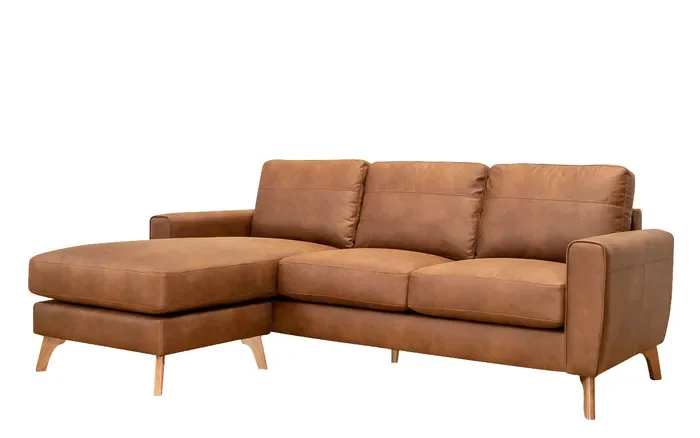 EL Gordon Tan and Steel 3 Seater Chaise Sofa