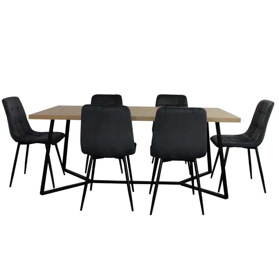 BT Fiore Velvet Upholstered Black Metal Leg Dining Chair