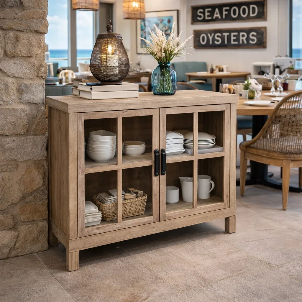 MF Recycled Elm Timber with 2 Glass Door Cabinet