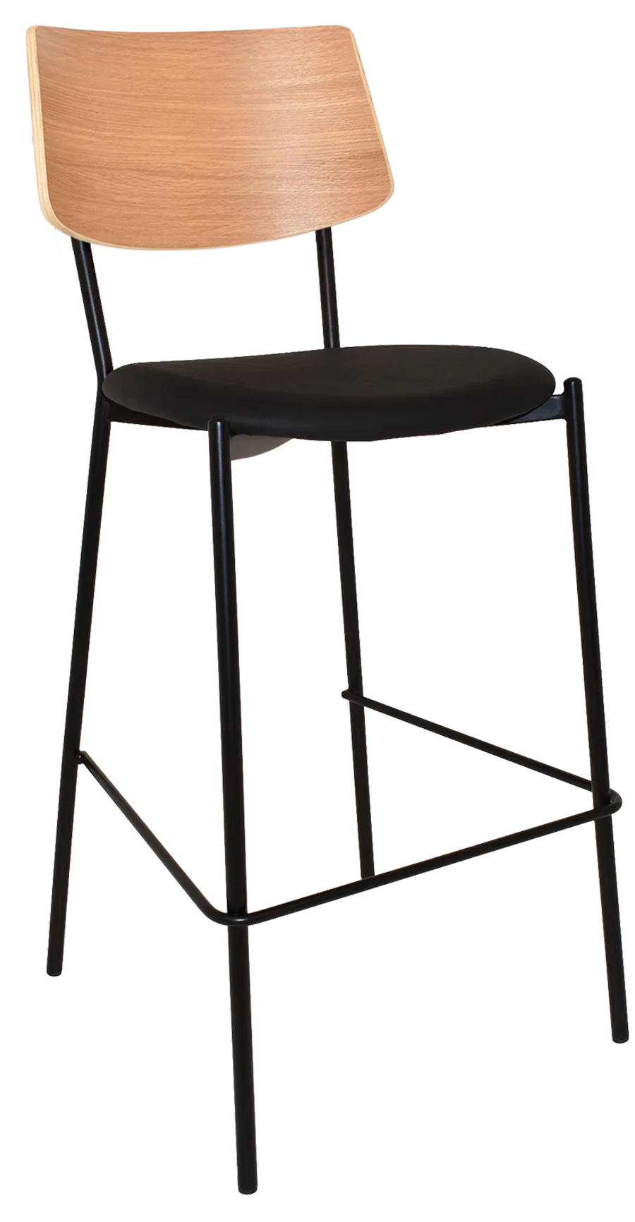 EZ Texas Black Metal Leg Barstool with Natural Veneer Back