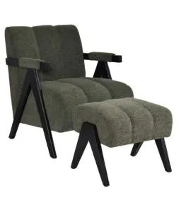VI Atlas Fabric Upholstered Accent Chair with Footstool - Fawn & Green thumbnail 2