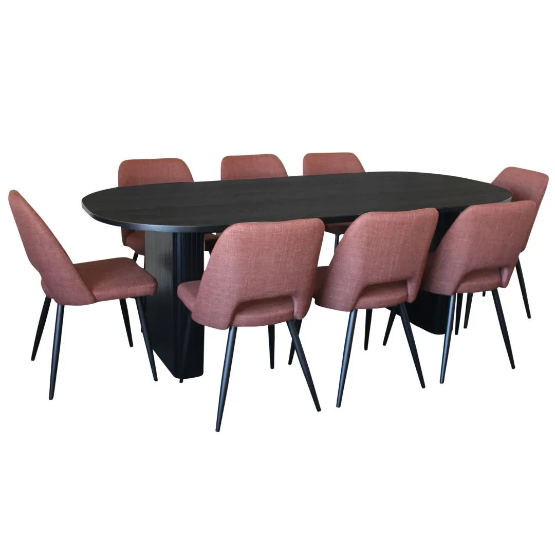 BT Melba 9 Pce Dining Black with Zara Fabric Chairs Set