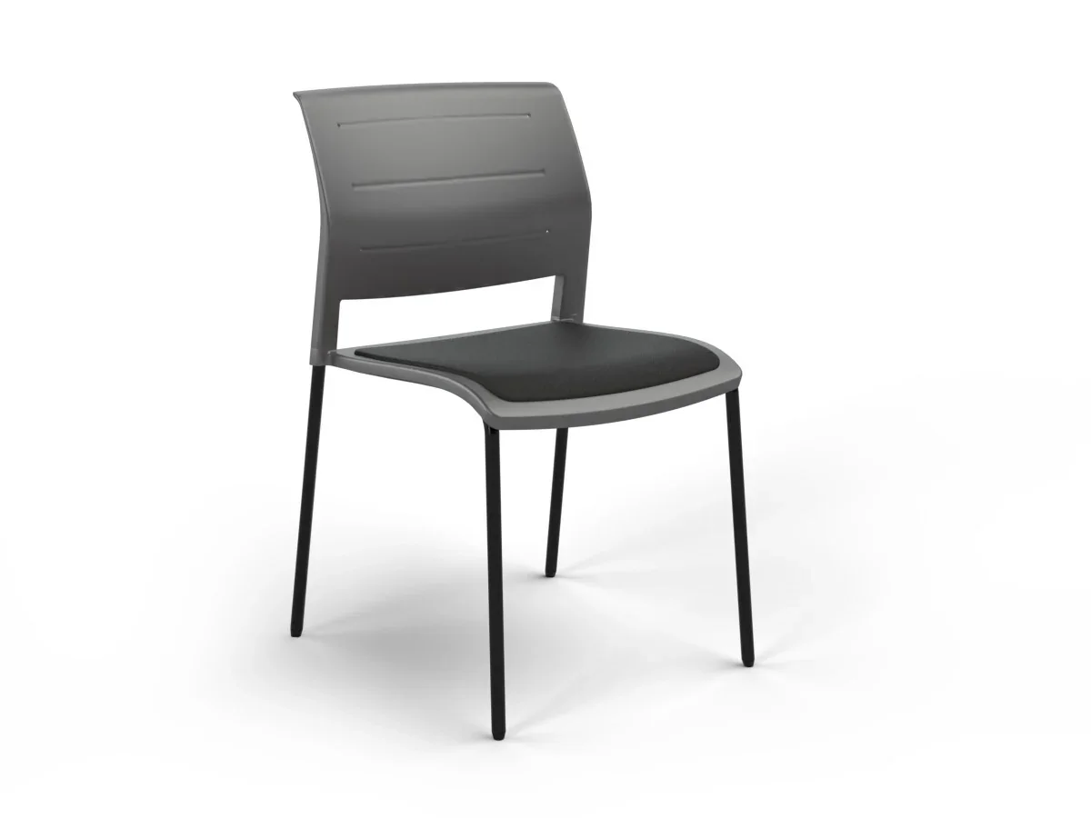 OL Game 4 Legs Upholstered Seat Visitor Stacking Chair - Charcoal Shell