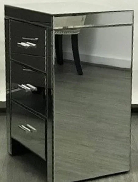 DA Modern Mirrored 3 Drawer Bedside Table