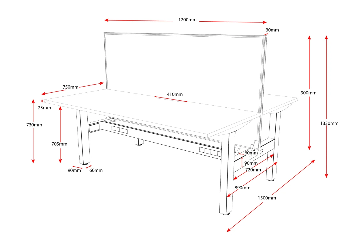 RL Boost Static 2-User Double Sided Workspace with SHUSH30 Screen
