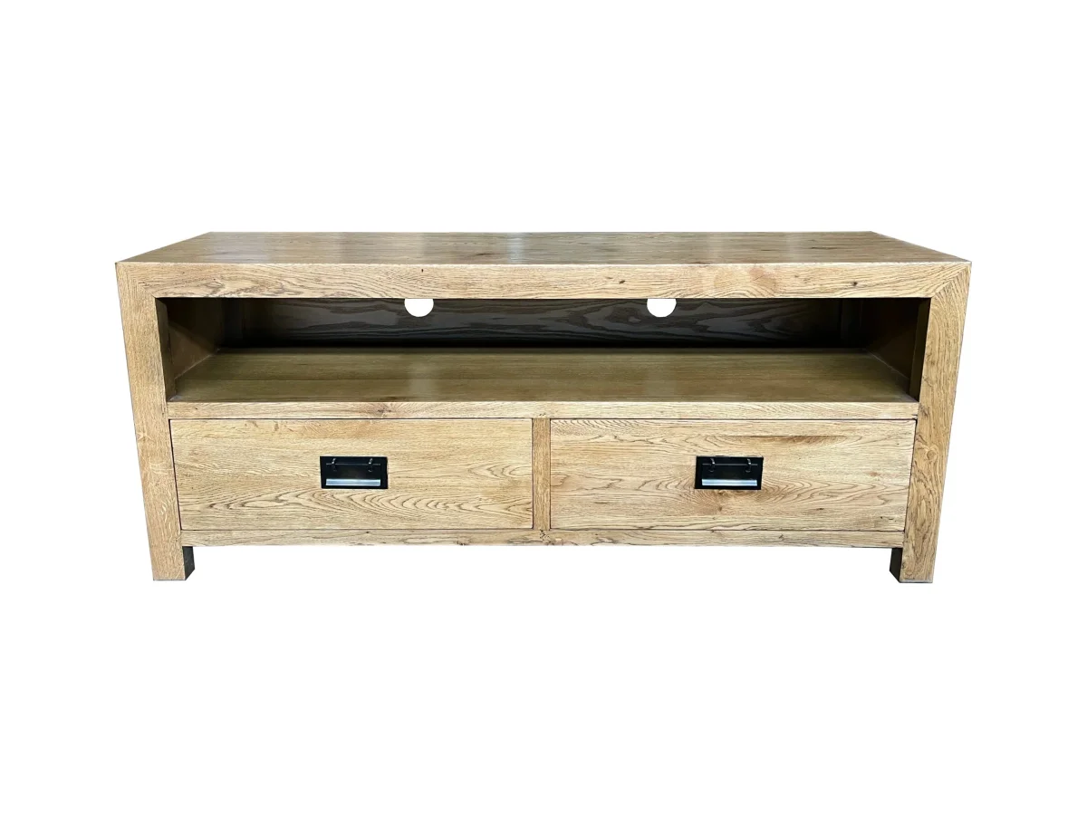 MF Solid Oak Timber 2 Drawer Entertainment Unit