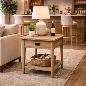 MF Tiffany Solid Timber 1 Drawer Lamp Table thumbnail 4
