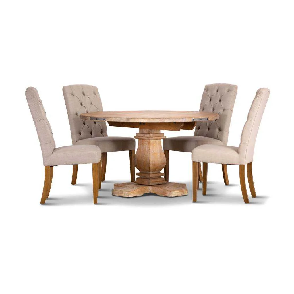 VI Utah Solid Timber Round Dining Table with Fabric Chair Set