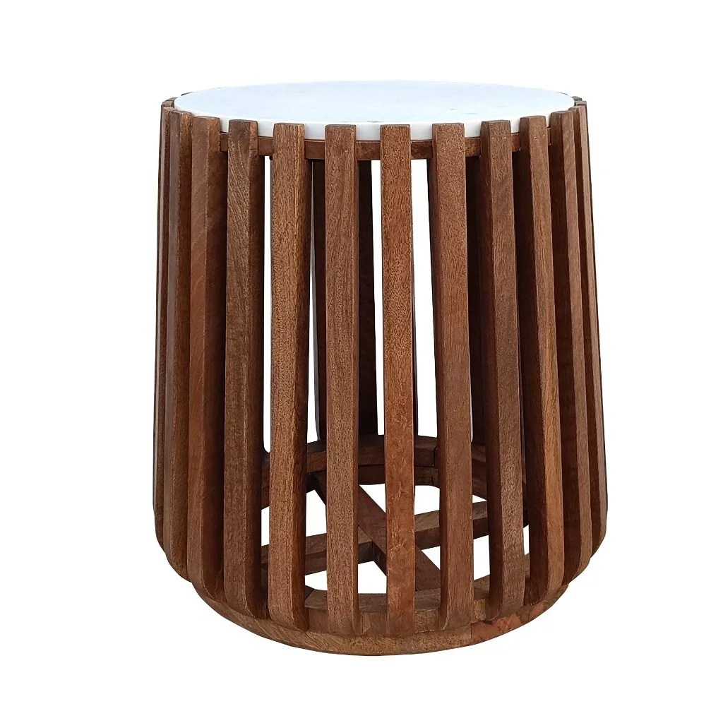 VI Agnes Marble Top Timber Base Round Lamp Table