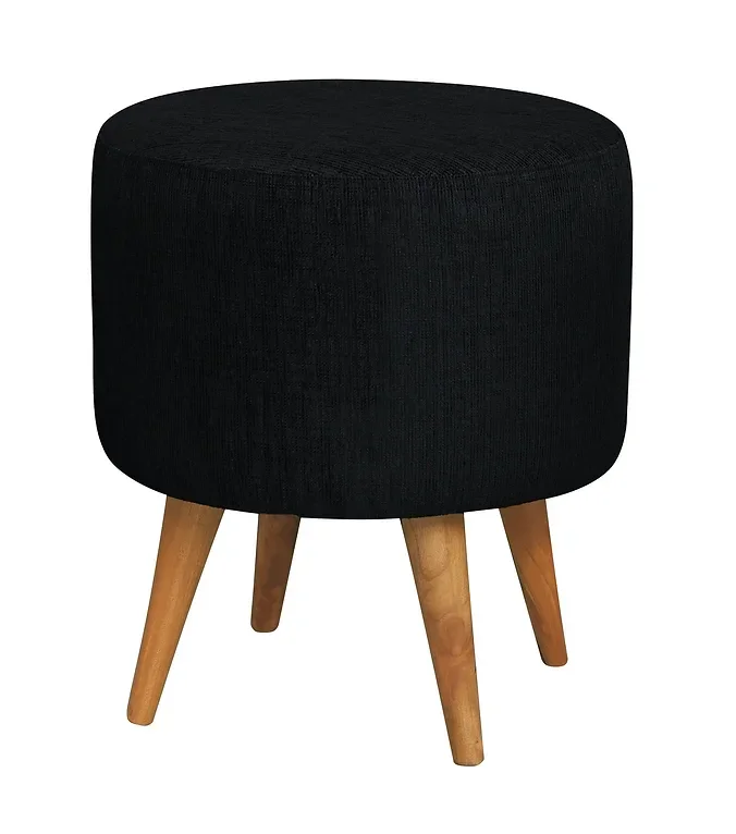 CT Manhattan Fabric Upholstered Round Ottoman with Timber Legs