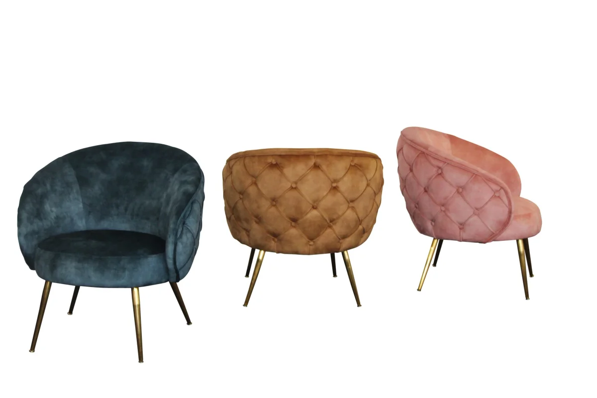 BT York Accent Chair - Diamond Tufted, Blush, Gold & Floral Deluxe Velvet