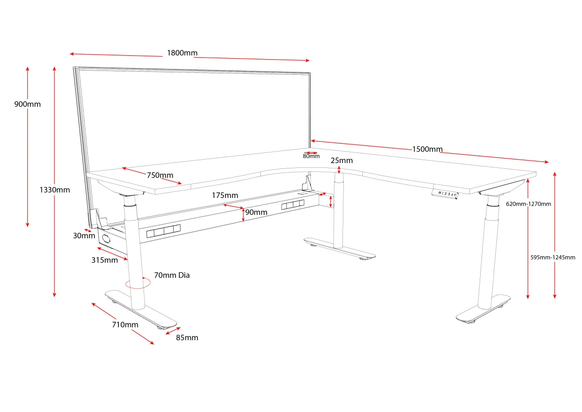 RL Halo Plus Height Adjustable Corner Workstation with Grey Eco Panel Screen thumbnail 3