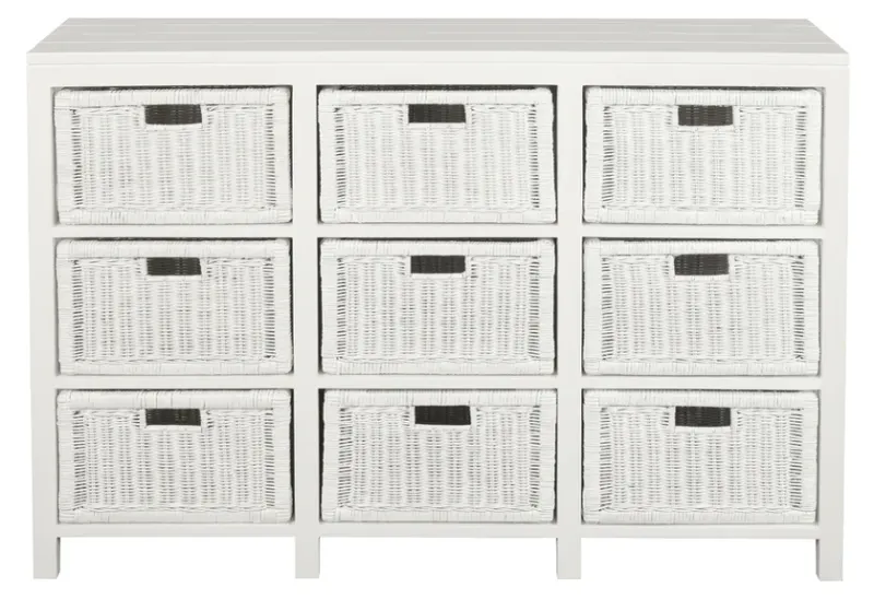 CT Hamptons Solid Timber Frame Rattan 9 Drawer Chest of Drawers