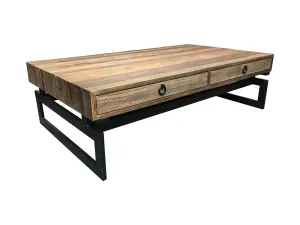 MF Torano Recycled Timber Top Metal Base 2 Drawer Coffee Table thumbnail 4