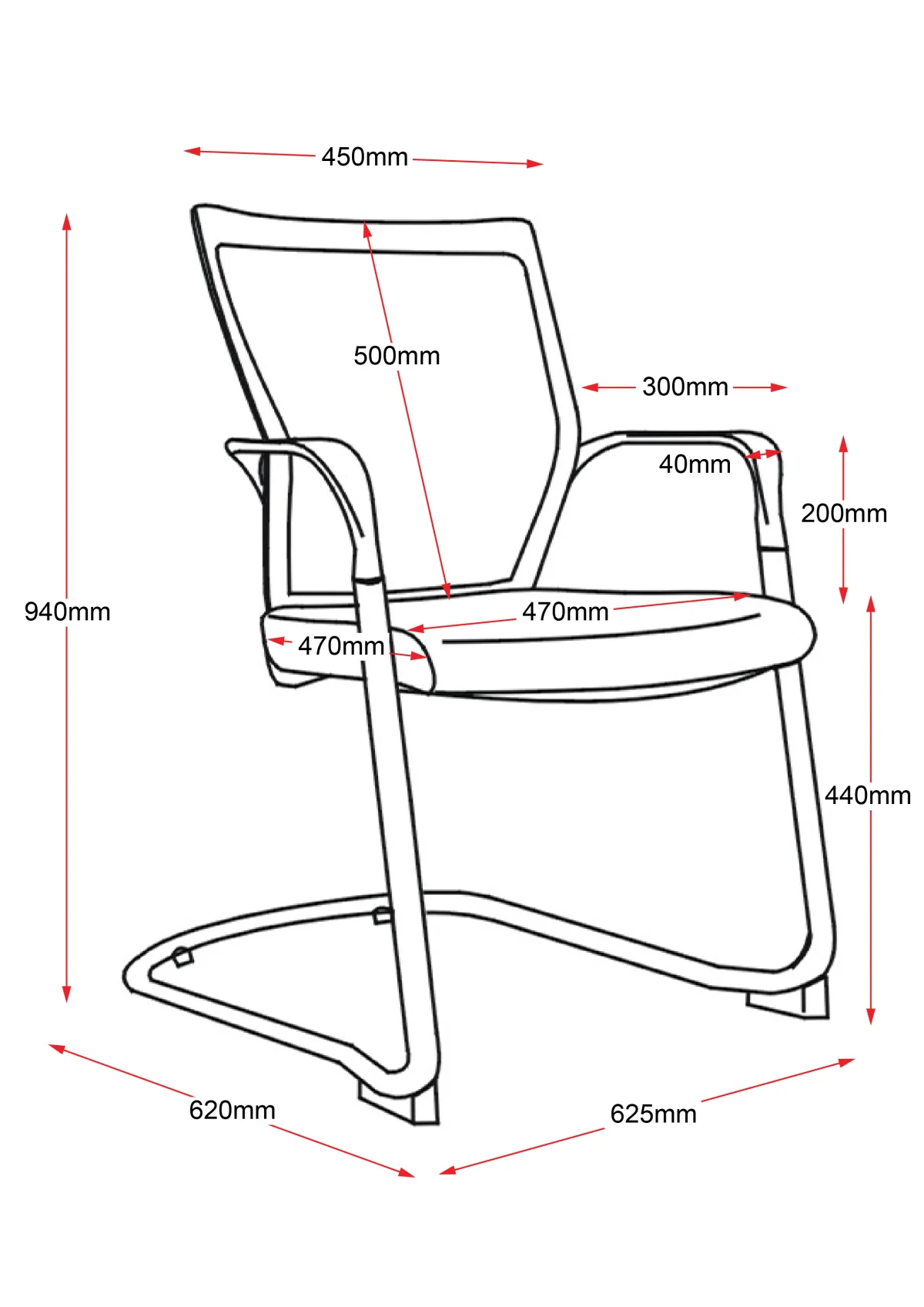 RL WMCC Chrome Sled Base Mesh Back Visitor Armchair