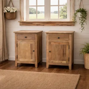 MF Recycled Elm Timber 1 Drawer 1 Door Bedside Cabinet thumbnail 2