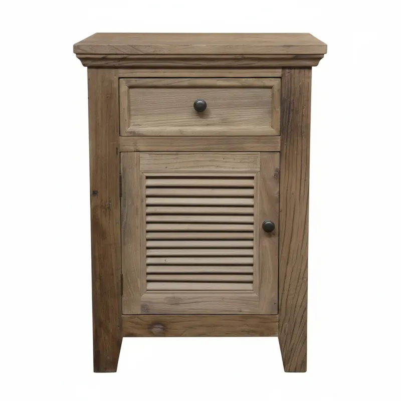 MF Recycled Elm Louvre Bedside Cabinet with 1 Drawer and Door