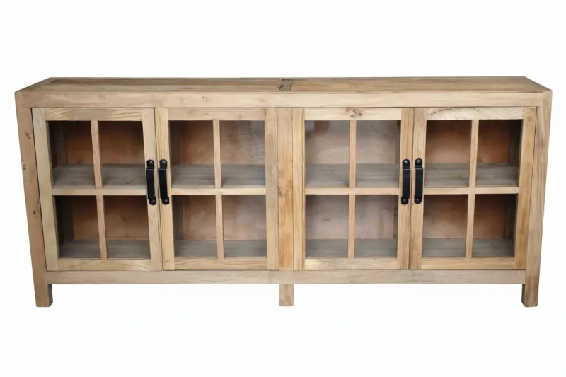 MF Recycled Elm Timber Sideboard with 4 Glass Doors