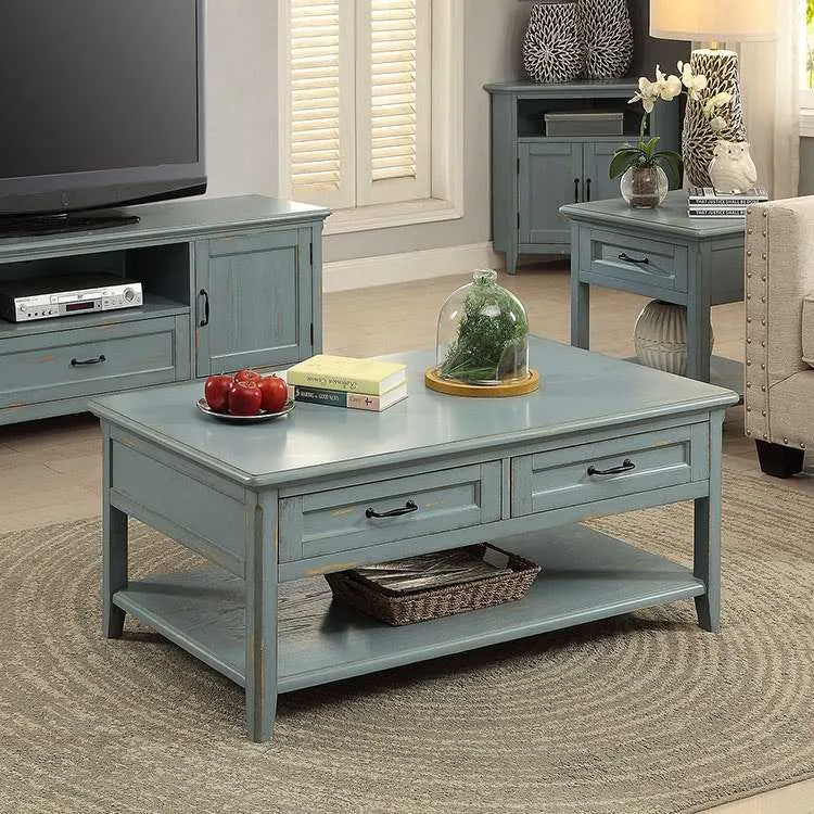 TJ Amelia Coffee Table with 2 drawers and shelf Shabby Chic Finish