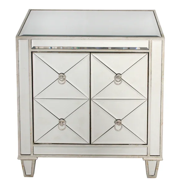 DA Bently Antiqued Mirrored Ribbed 2 Door Bedside Table