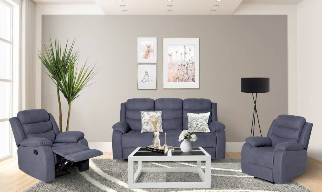 VI Apollo 3 Seater Fabric Recliner Lounge with 2 Single Recliners