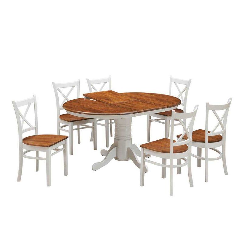 Hobart Extendable Pedestal Dining Table and 6 Chairs, Oak and White