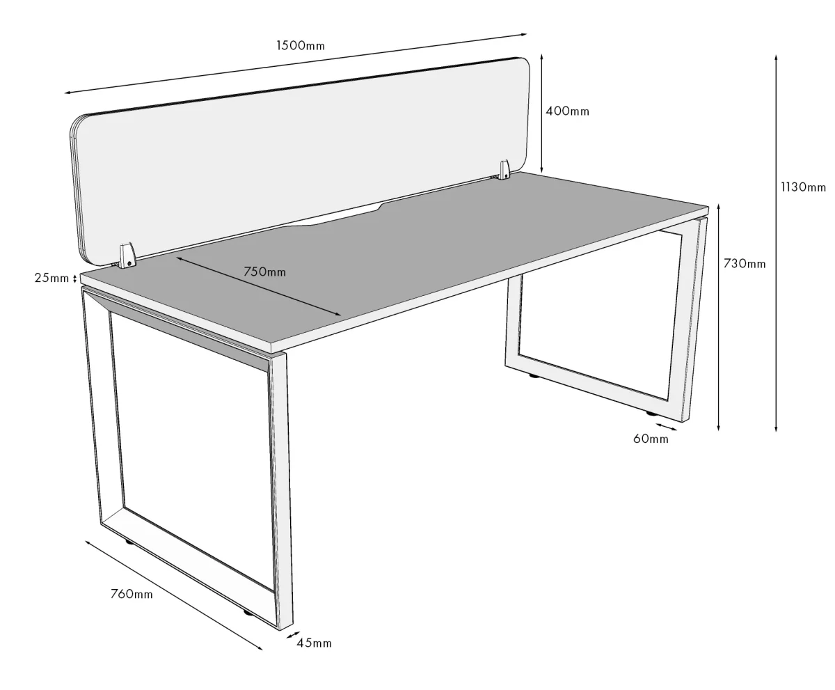 RL Infinity Loop Leg Single Sided Workstation with Grey Eco Panel Screen