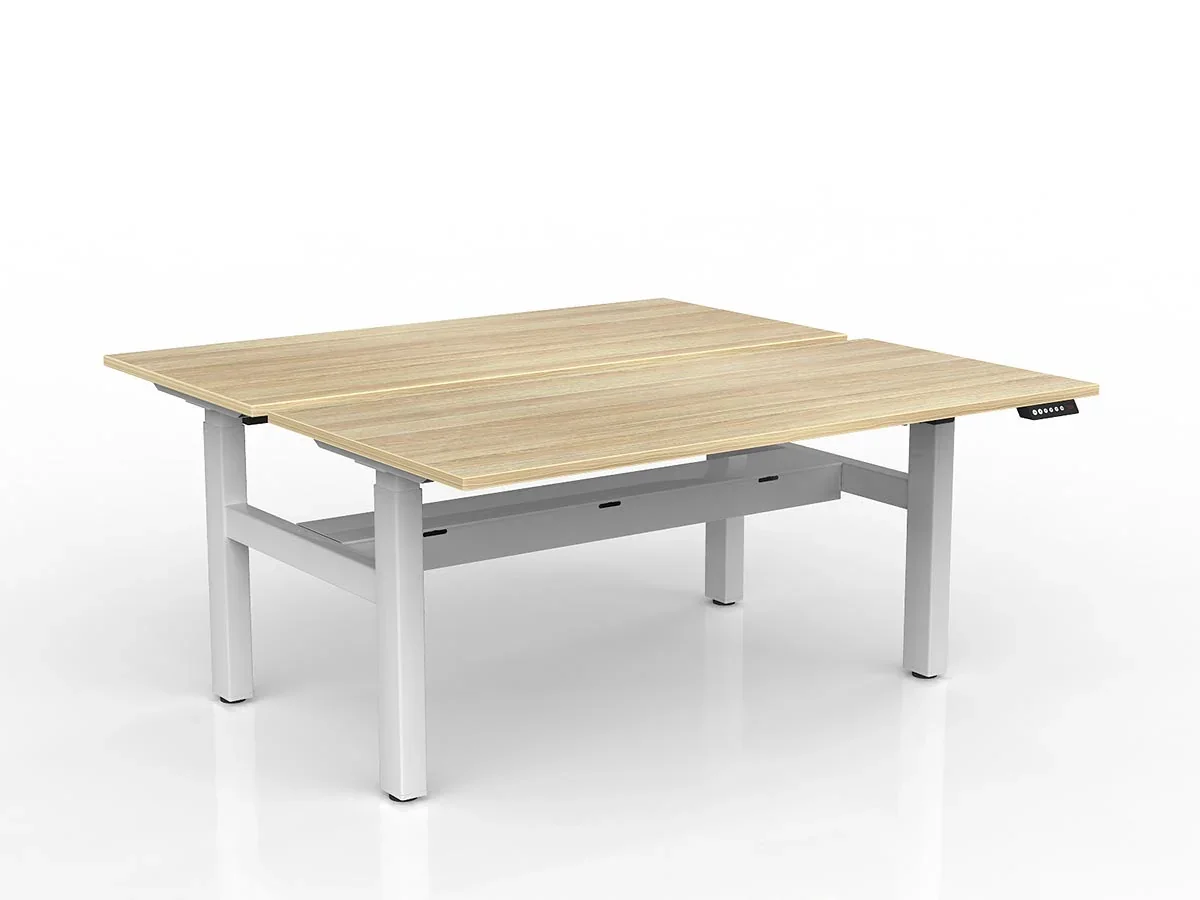 OL Agile 2 Column Electric Height Adjustable Shared Desk Oak Top White Frame