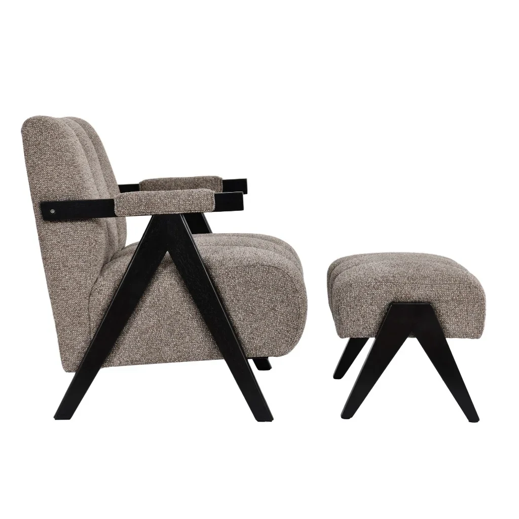 VI Atlas Fabric Upholstered Accent Chair with Footstool - Fawn & Green
