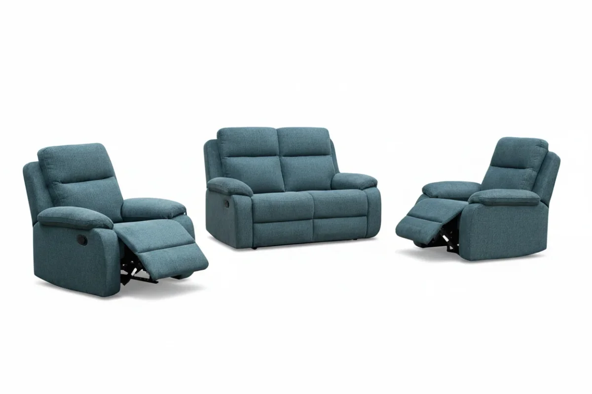 EL Rossie Fabric Upholstered 2 Seater + 2 Single Recliners Suite
