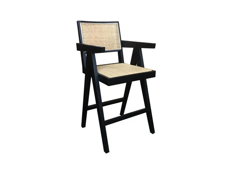 MF Pier Solid Timber Framed Natural Rattan Barstool with Armrest