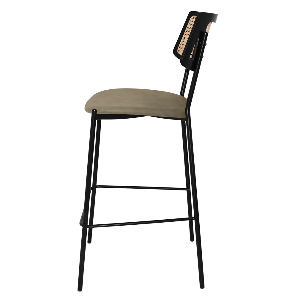 EZ Texas Black Metal Leg Barstool with Rattan Back - Black