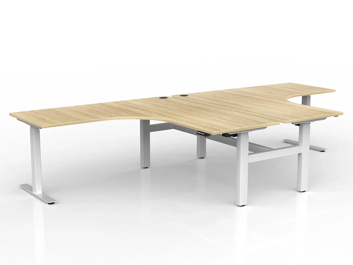 OL Agile Electric Height Adjustable 2-Column 90° Shared Desk – Oak Top White Frame