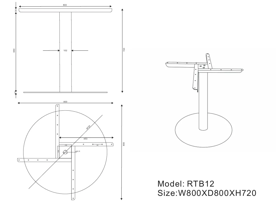 RL Estilo Metal Disc Base Meeting Table Frame