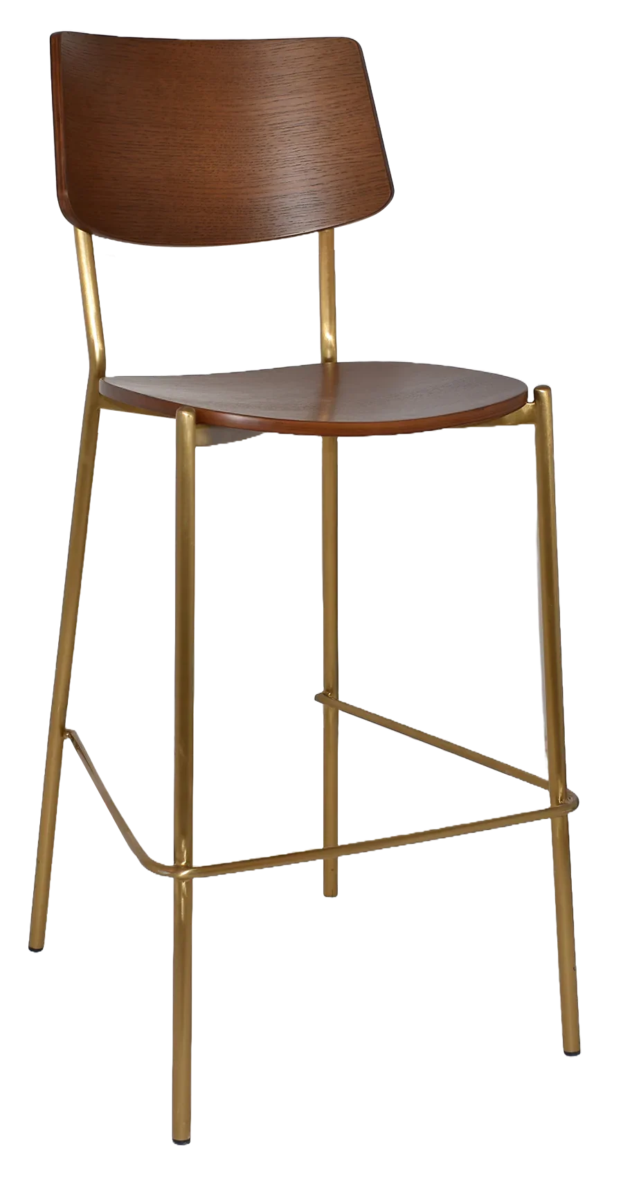 EZ Texas Brass Leg Barstool with Light Walnut Veneer Back