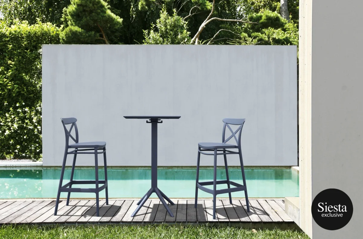 FL Sky Hospitality Square Folding Bar Table & Cross Barstool Set