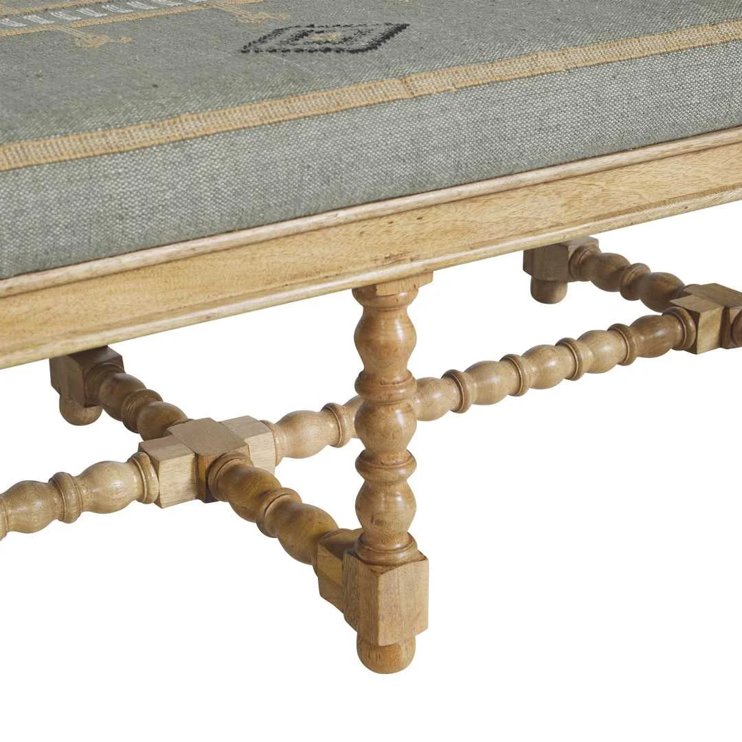 SH Nobbin Timber Frame Fabric Upholstered Seat Ottoman - Ocean