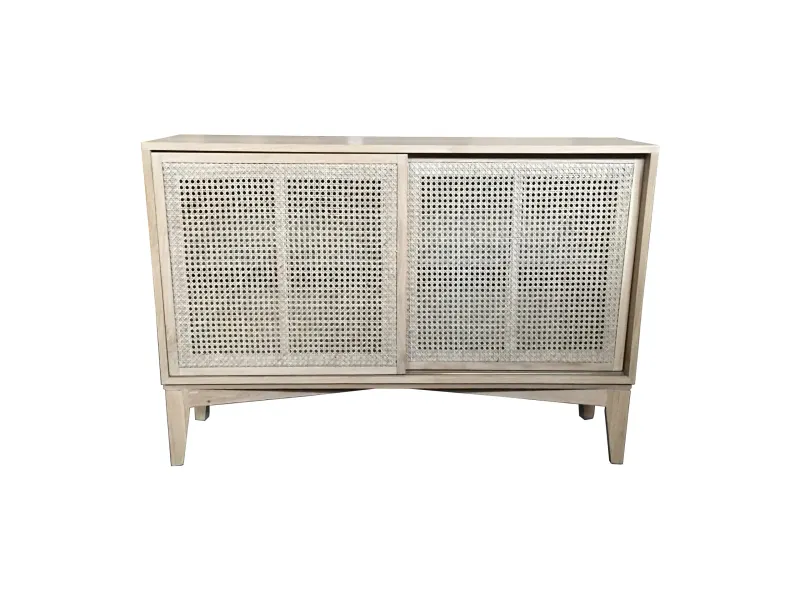 MF Bahamas Solid Oak Timber Rattan Sliding Door Cabinet