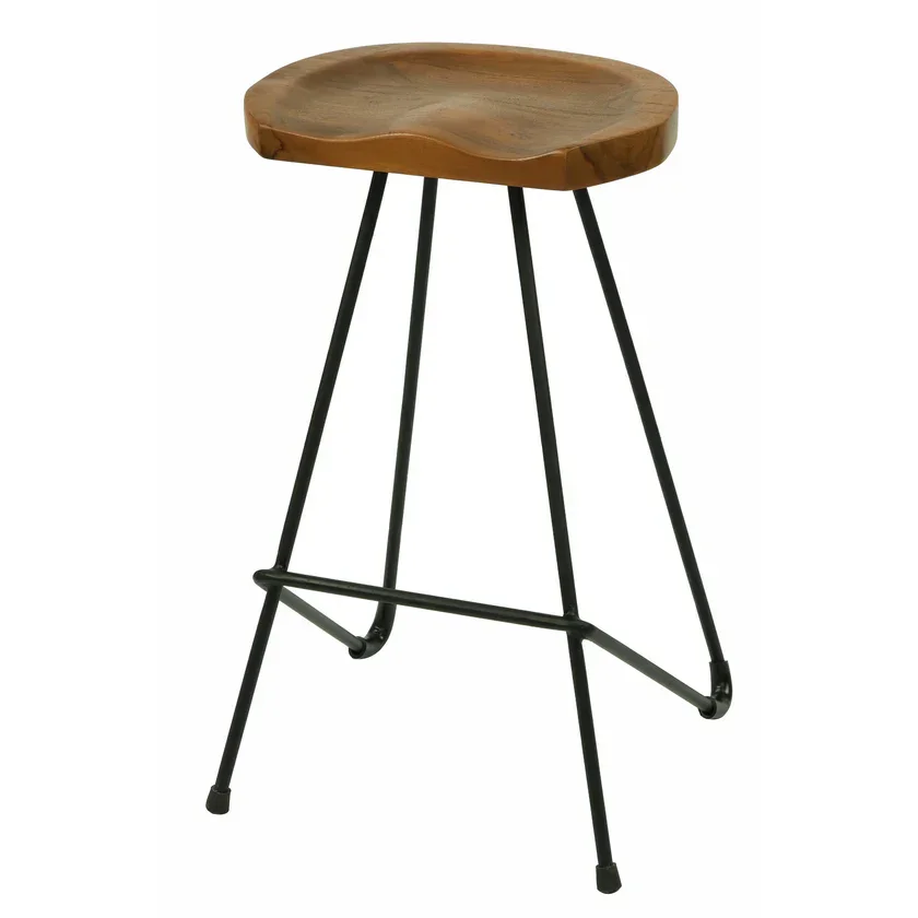 CT Saddle Solid Timber Top Black Metal Leg Kitchen Stool