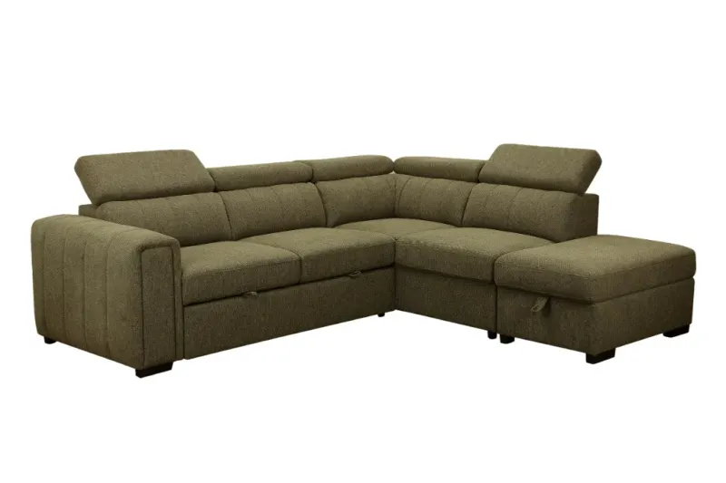 VI Odelia 2 Seater Fabric Sofabed with Chaise Storage Ottoman