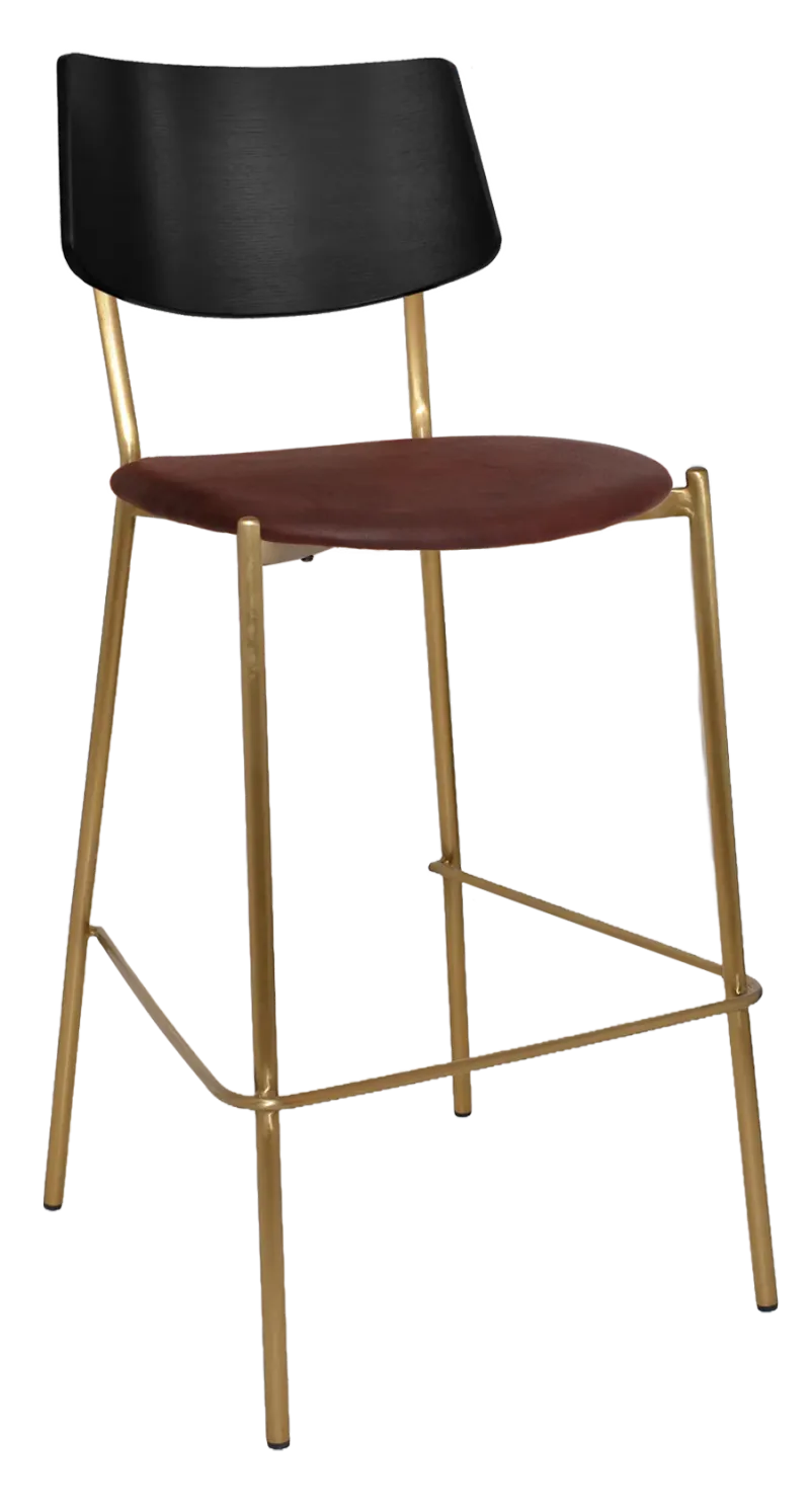 EZ Texas Brass Leg Barstool with Black Veneer Back
