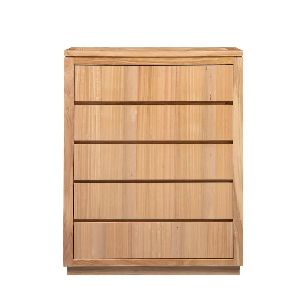 VI Highland Oak Timber Framed 5 Drawer Tallboy