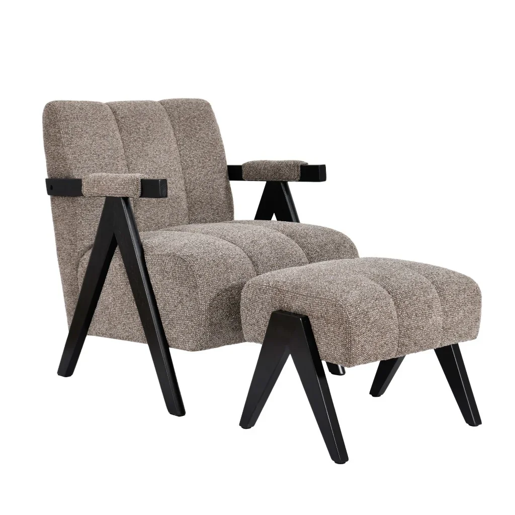 VI Atlas Fabric Upholstered Accent Chair with Footstool - Fawn & Green
