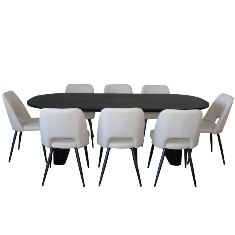 BT Melba 9 Pce Dining Black with Zara Fabric Chairs Set