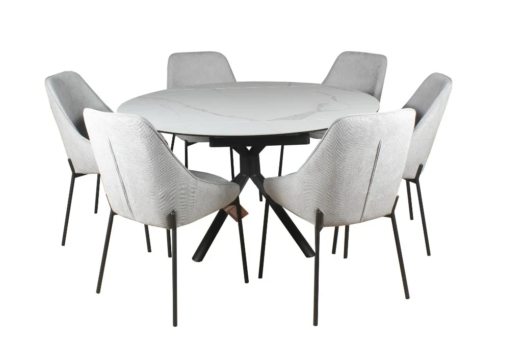 VI Riff Metal Leg Ceramic Top Extandable Dining Table