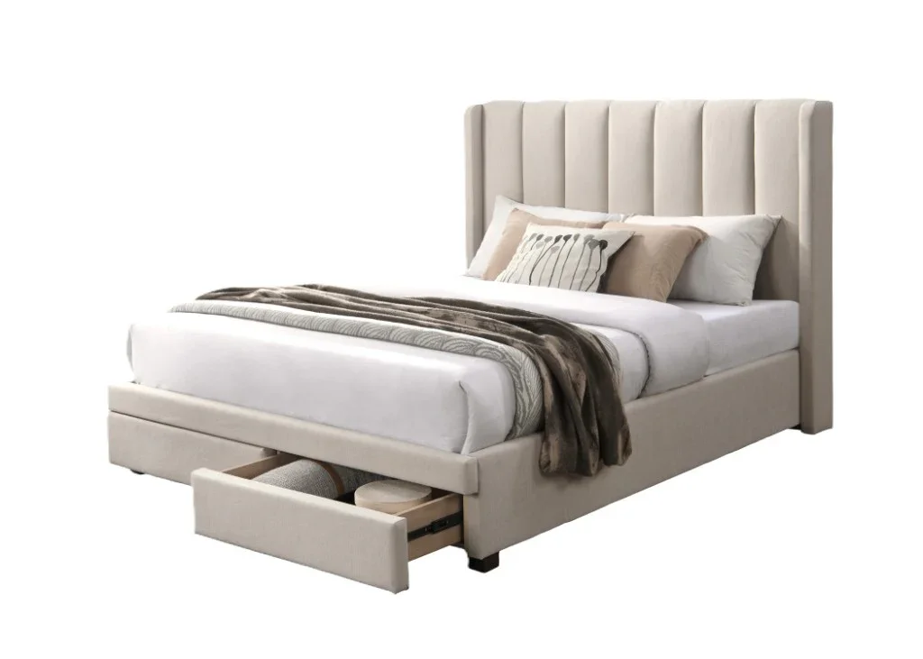 VI Perrisa Fabric Upholstered Bed with 2 Bedend Drawers