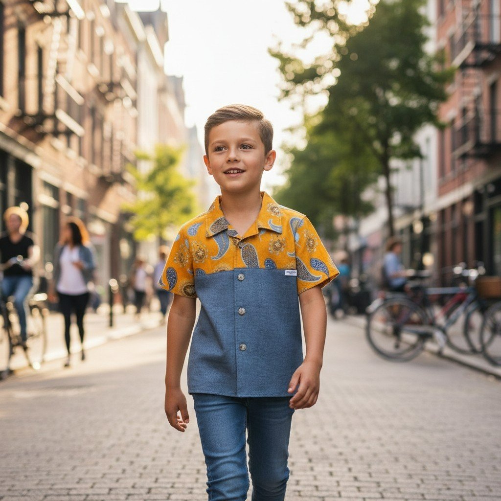 Boys Linen Shirt-Orange Paisley